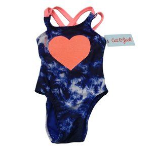 Cat And Jack Girl's Size 12 Month One Piece Swim Suit Blue Tie Dyed New With Tag